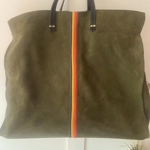 Clare V Suede Simple Tote in Army Green with Stripes